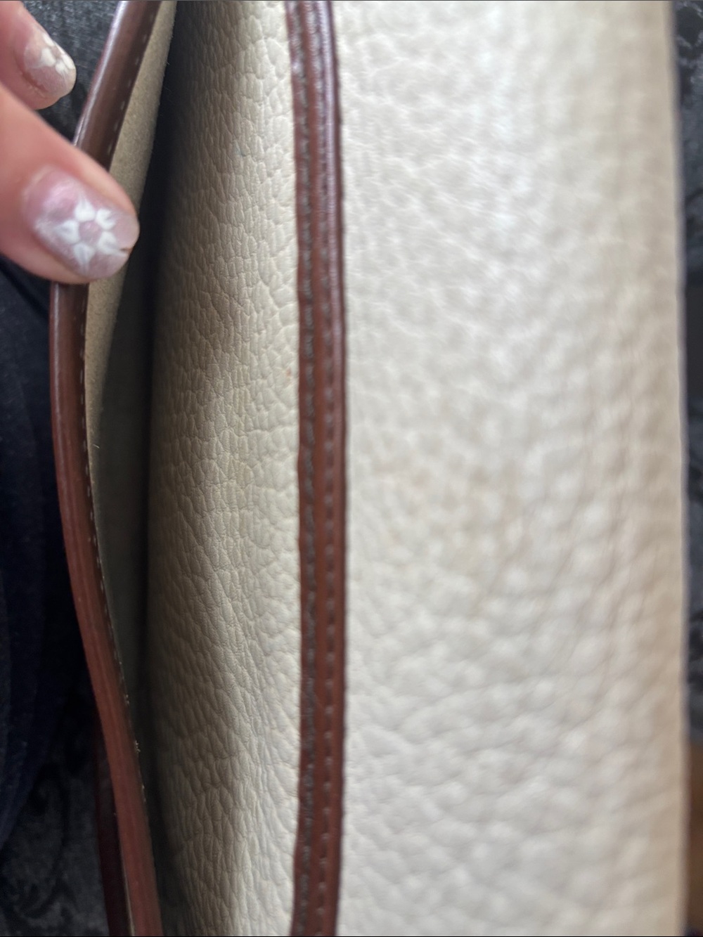 Dooney & Bourke Cream and Brown Pebbled Leather Crossbody Saddle Bag - Picture 4 of 6